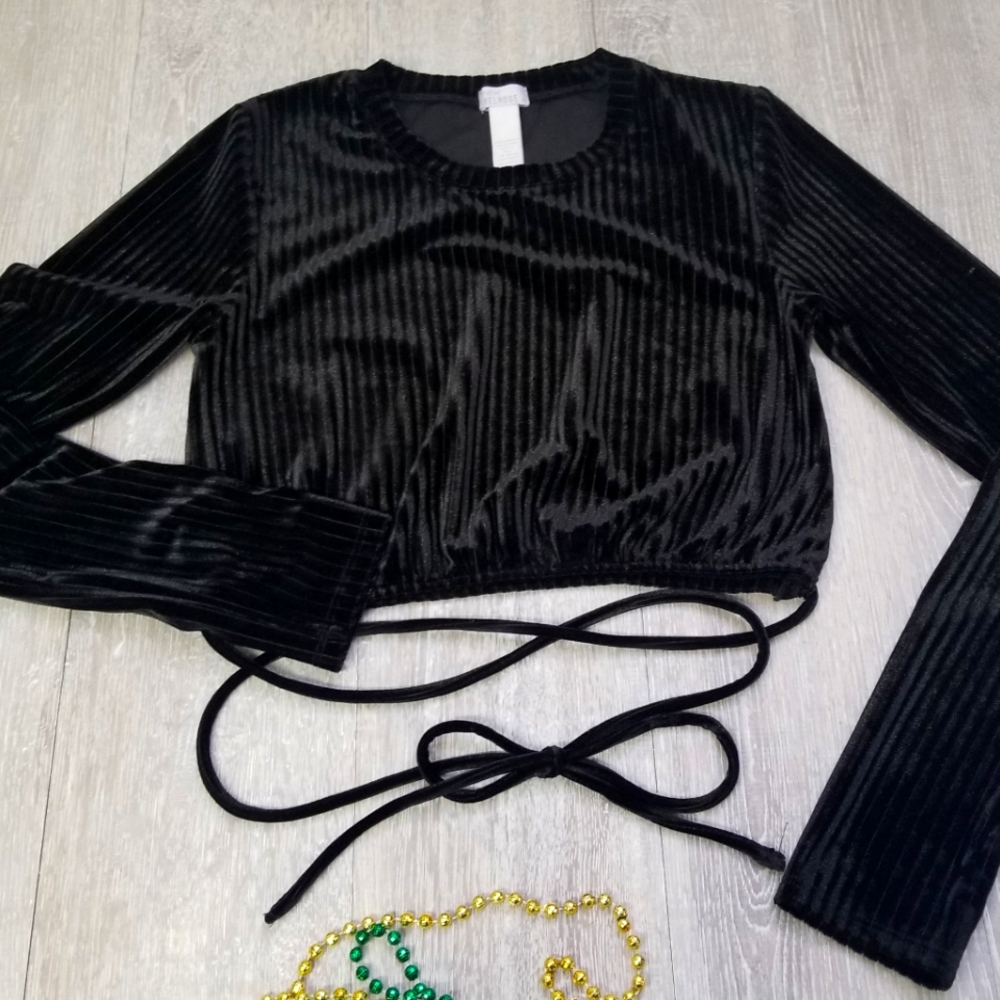 Black velour crop top (that ties around waist)